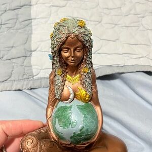 Earth Goddess Figurine with Green and Gold Accents